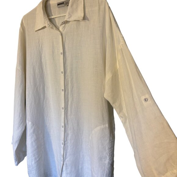 Chicos White 100% Linen Shirt Womens Size 3 Relaxed Fit Button-Up Sleeve - Picture 6 of 13
